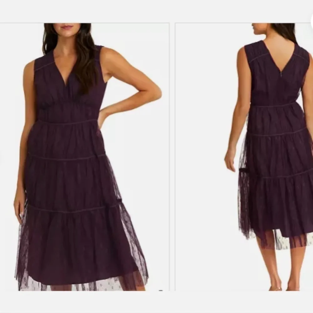 Draper James Margo Eggplant Purple Tiered Tulle Cocktail Dress XS